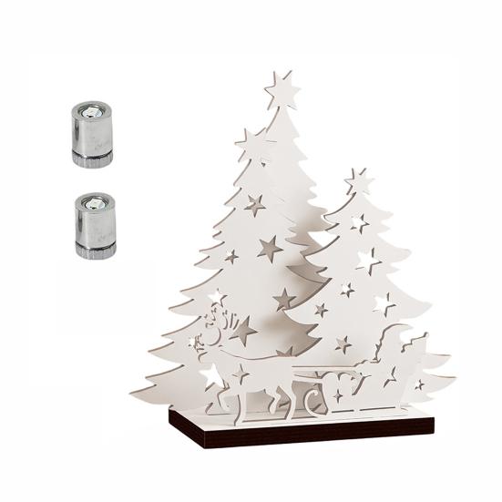 Wooden Christmas Decorations Vintage Tree, LED Lighted Tabletop Centerpiece Decorations, Eco Friendly Ornaments Winter Reindeer Xmas Desktop