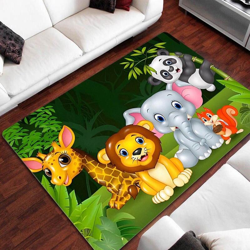 Cartoon Jungle Animal Print Carpet Children Play Carpet Living Room Bedroom Non-slip Carpet Area Rug for Living Room Bedroom