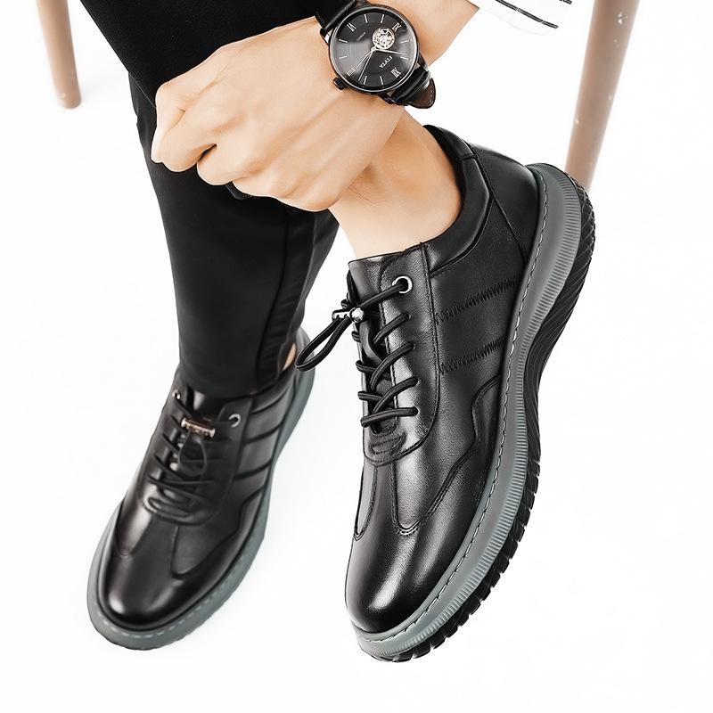 

Men s shoes 2025 summer new men s fashion thick-soled lightweight outdoor light luxury waterproof leather elastic band sports shoes 44 чёрный