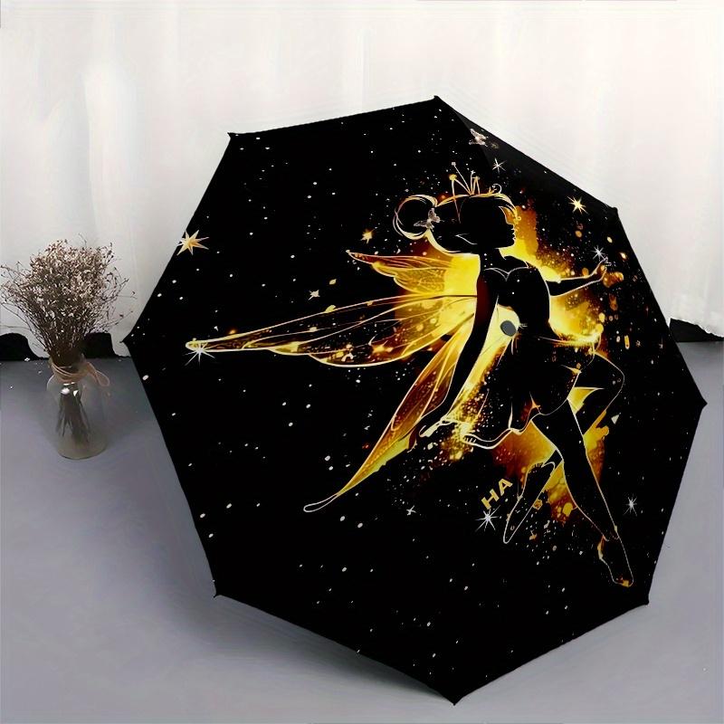 Tinker Bell Theme Automatic Compact Folding Cute Umbrella - Portable and Durable, 8-Bone Iron Umbrella for All Weather0707077