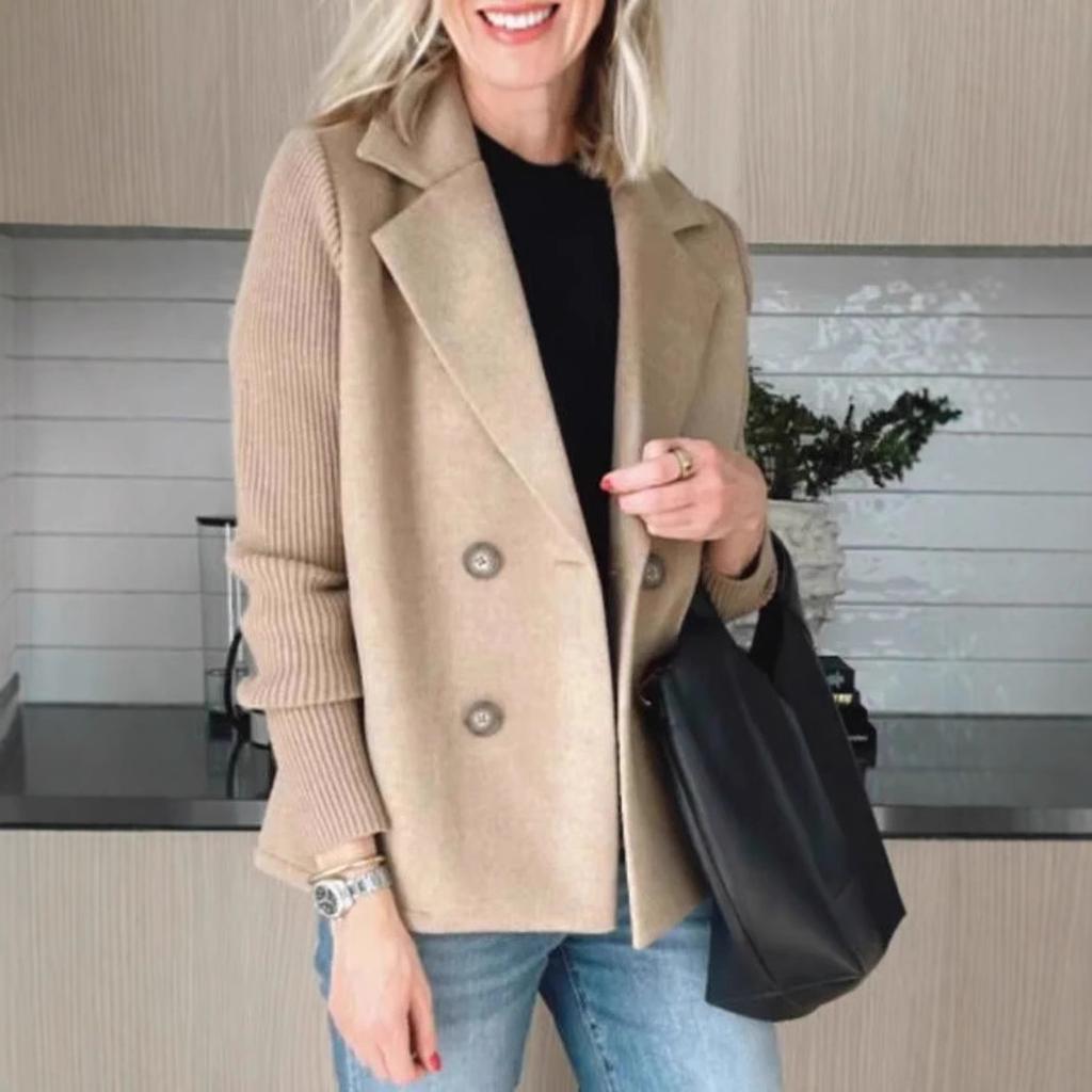 Damen einfarbiger lässiger Wollblazer mit langärmeligem Revers