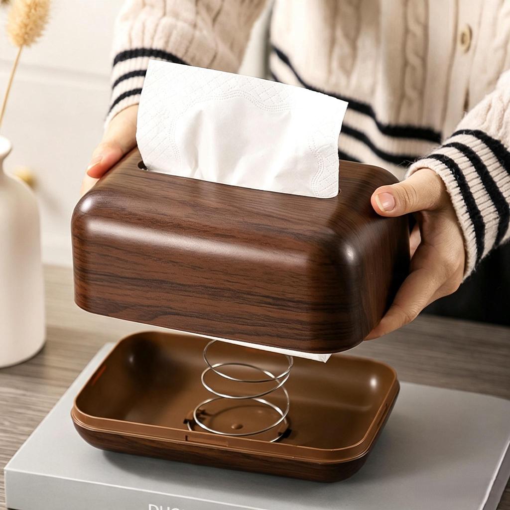 Wood Grain Tissue Box Jost Vintage Large Elegant
