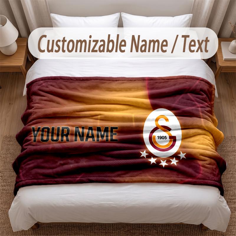 Galatasaray FC Bedruckte Flanelldecke mit individuellem Namen und Text, Weiche, Warme Überwurfdecke für Schlafzimmer, Feiertagsgeschenk