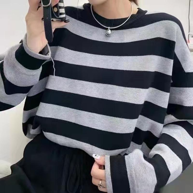 Autumn Winter New Striped Sweater Women's Knitted Loose Casual Pullover Jumper