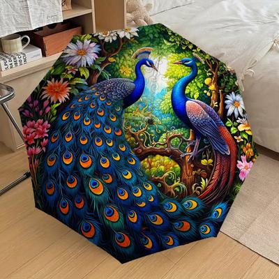 1PC Peacock Garden Pattern Small Travel Automatic Folding Umbrella, Compact Windproof Umbrella, Automatic Open/Close ,Gift-091547