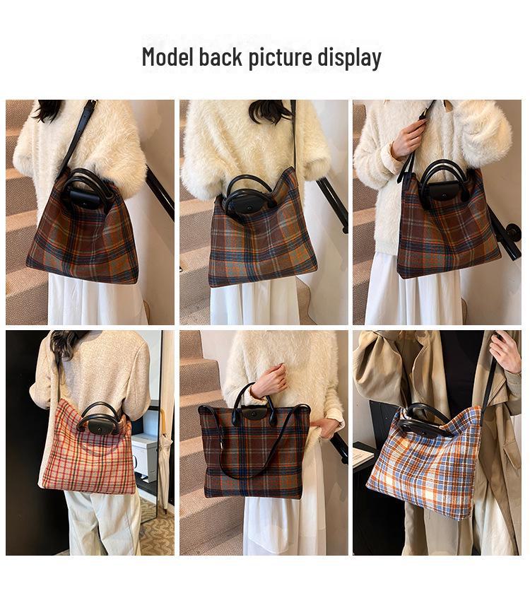 2024 Women's Trendy Woolen Large-Capacity Messenger Tote for Autumn/Winter - Versatile College Handbag
