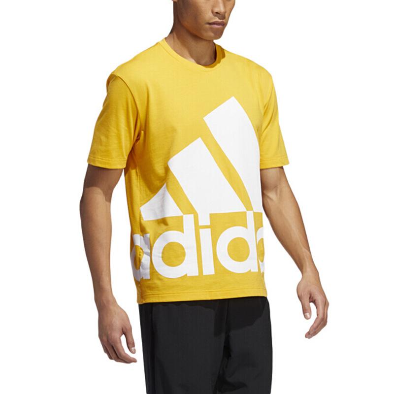 Adidas Sport Round Neck Casual Letter T-Shirt Men Tops Yellow GK3327
