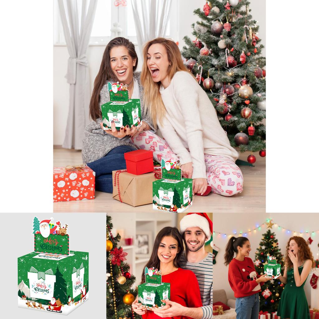 Green Christmas Party Gift Box With Santa Claus Print For Family And Friends