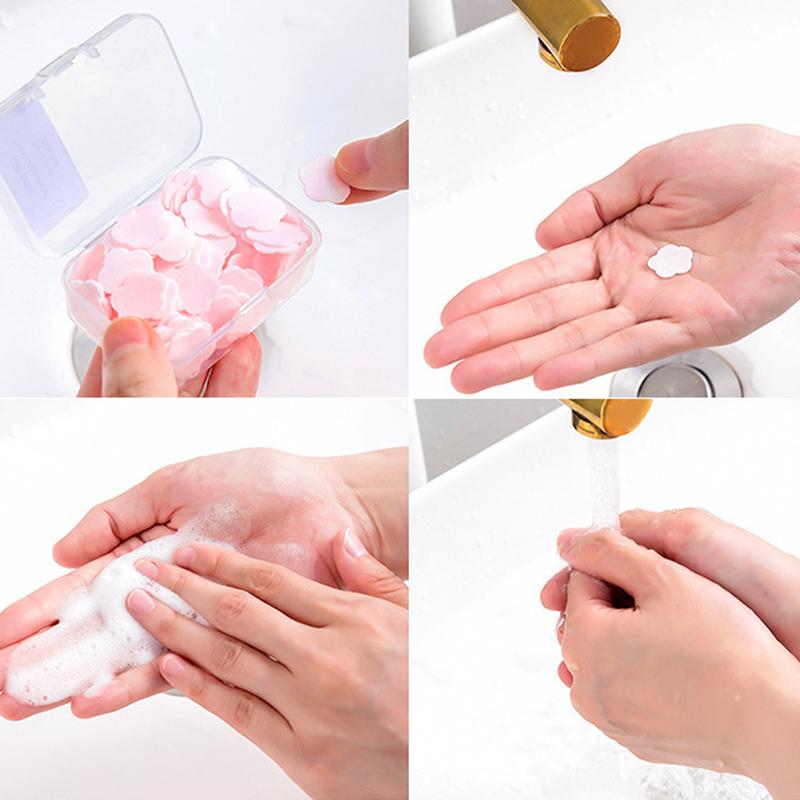 100Pcs/Box Disposable Cute Mini Flower Shape Paper Soap  With Box