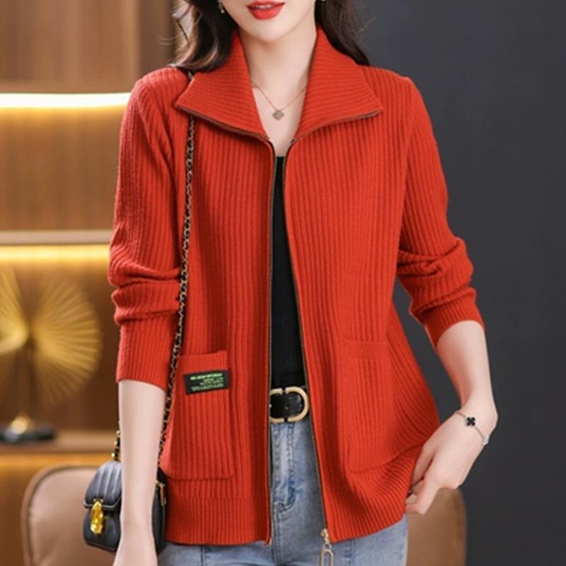 New coat women's loose sweater shawl lapel knitted zipper cardigan with spring and autumn large size thick