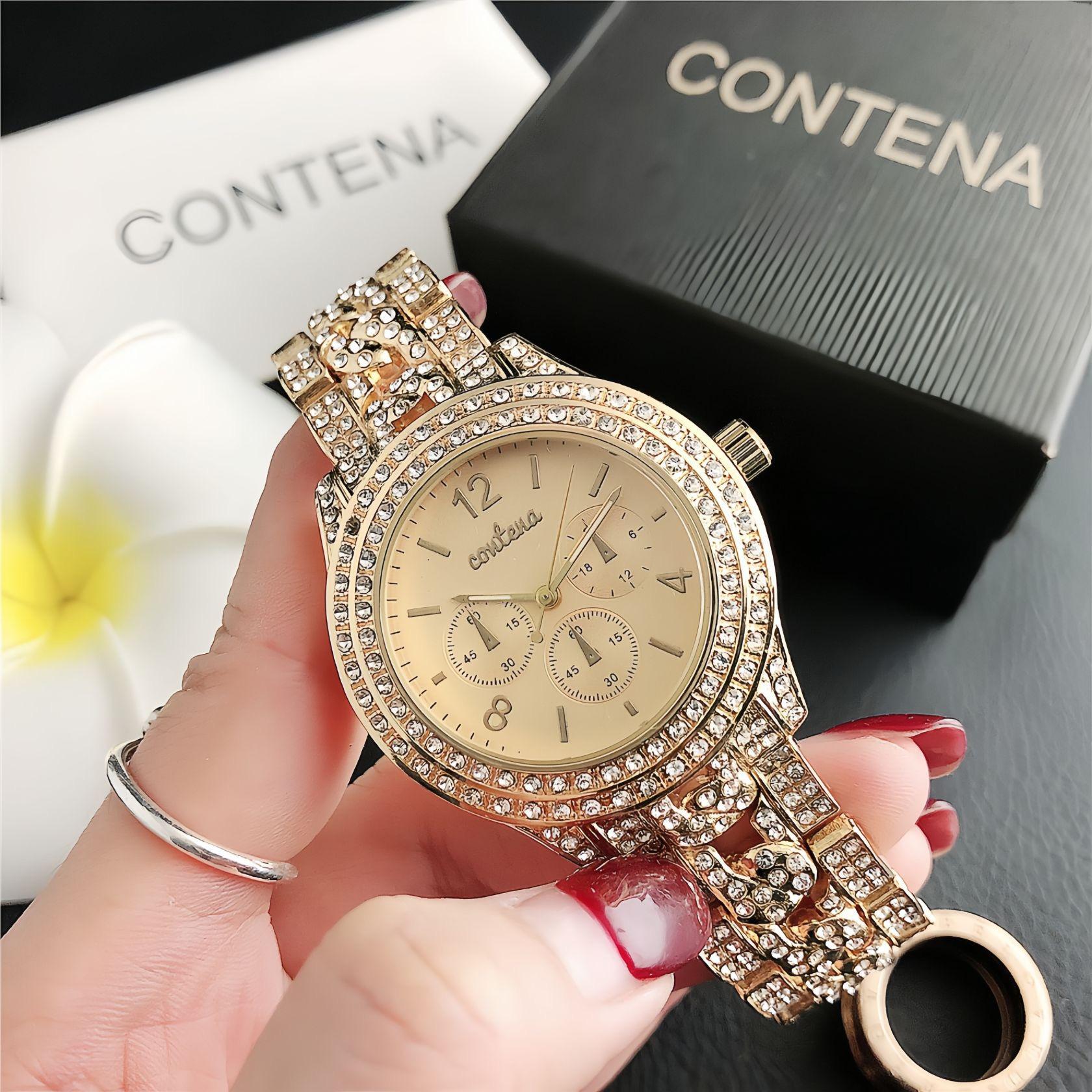 

CONTENA Brand Fashion Dress Watch Ladies Luxury Rhinestone Quartz Watch Women Gold Watch золотой