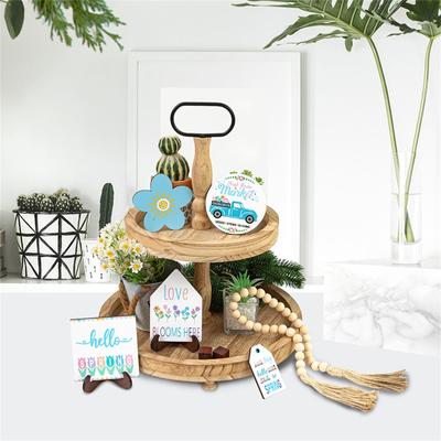 1Set Wooden Tiered Tray Decor Summer Rustic Home Decorations Crafts Desktop Ornaments For Holiday Party Decoration