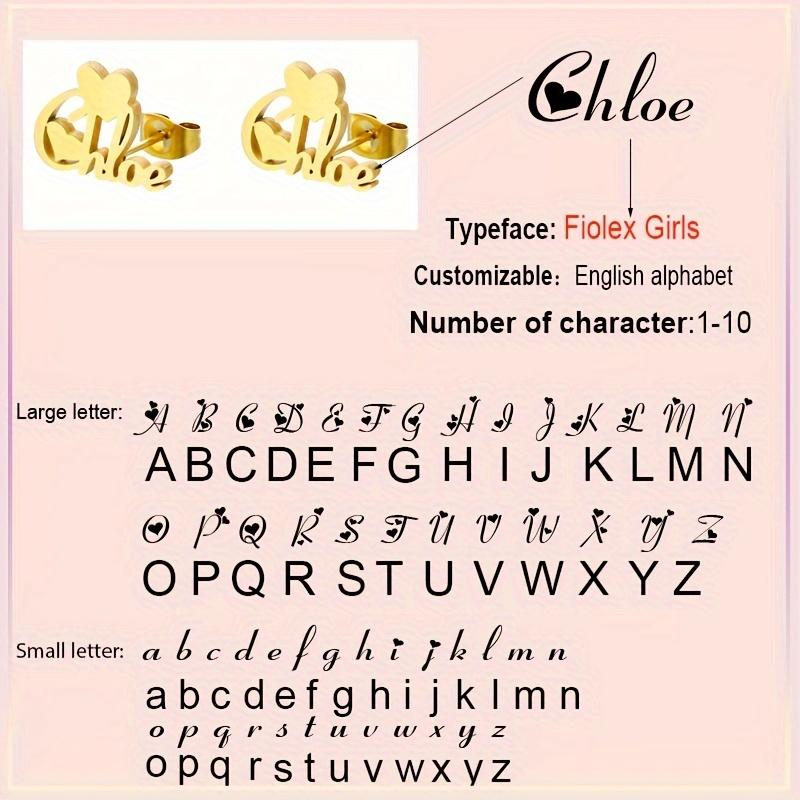 Excellent Fashion Gold Customized Name Cute Heart Earrings Stainless Steel Letters Studs Earrings Please provide the name you need золотой