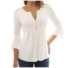 Damen Sommer Freizeit Einfarbig Knopf Ausgestellte Ärmel T-Shirt Top Bluse