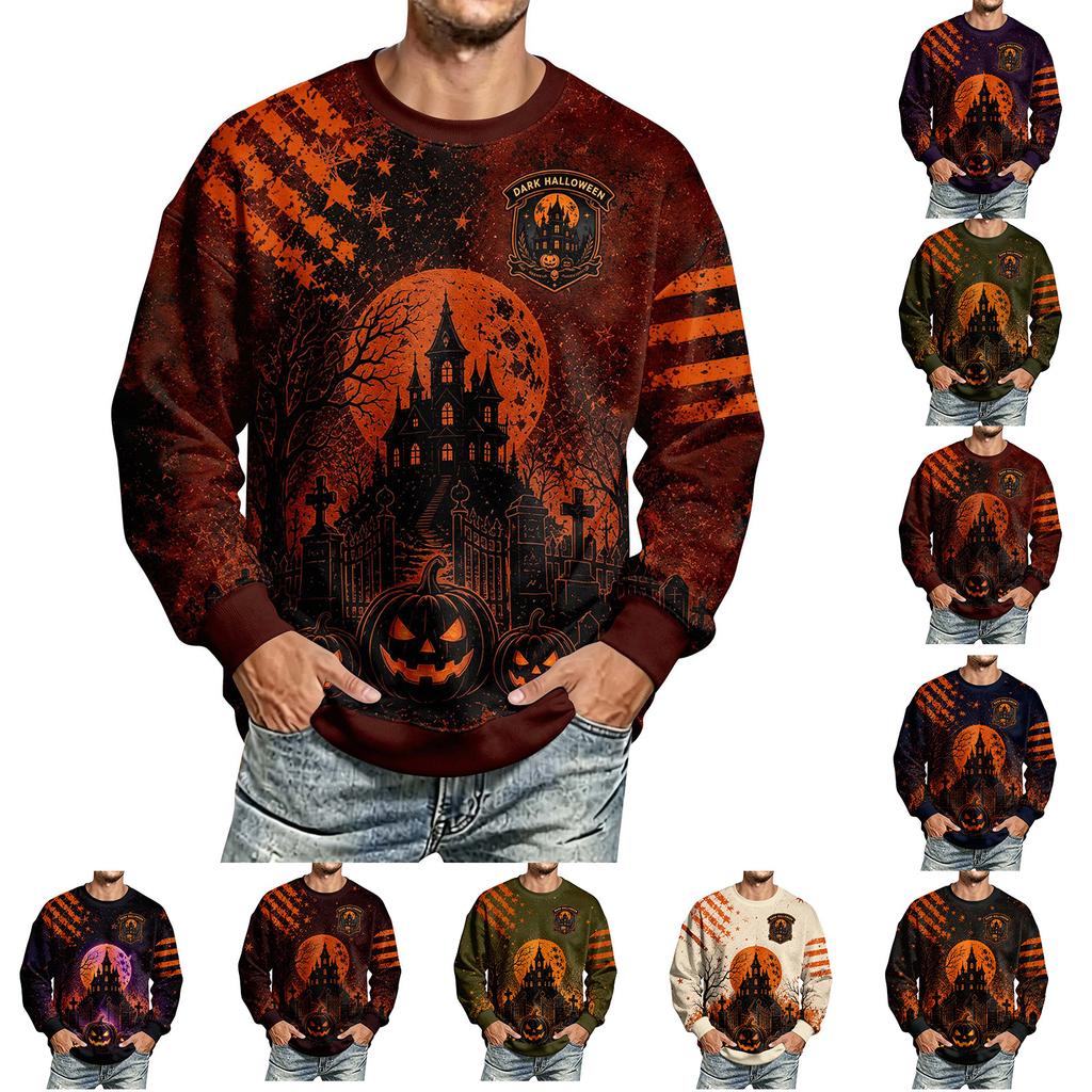 Men's Halloween Print Long Sleeve Neck Sweatshirt for Casual Sport