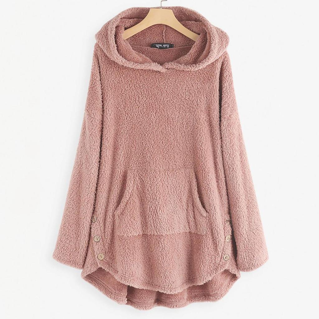Women's Fashion  And Winter Solid Color Long Sleeve Hooded Fleece Sweater