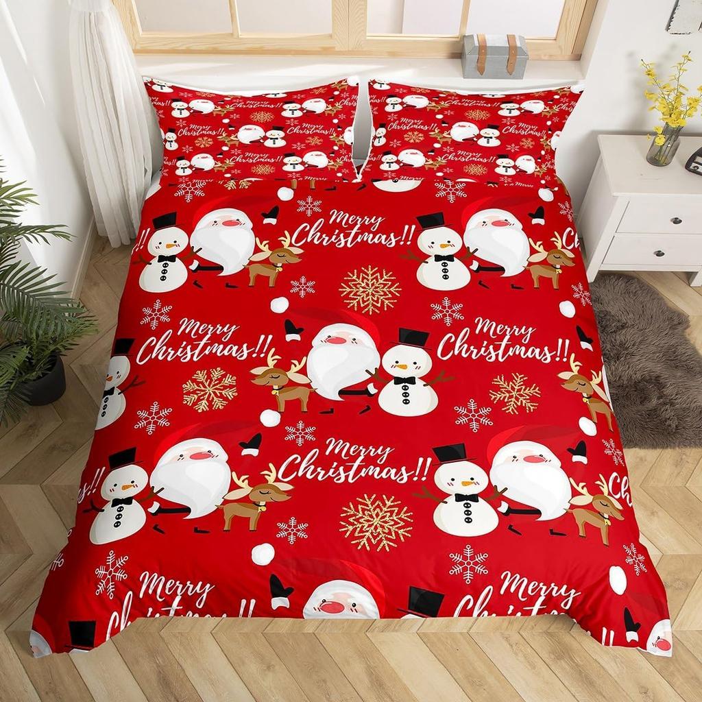 Comforter Snowman Bedding Set 3 Piece Happy New Year Xmas Queen Winter Themed Comforter Merry Christmas