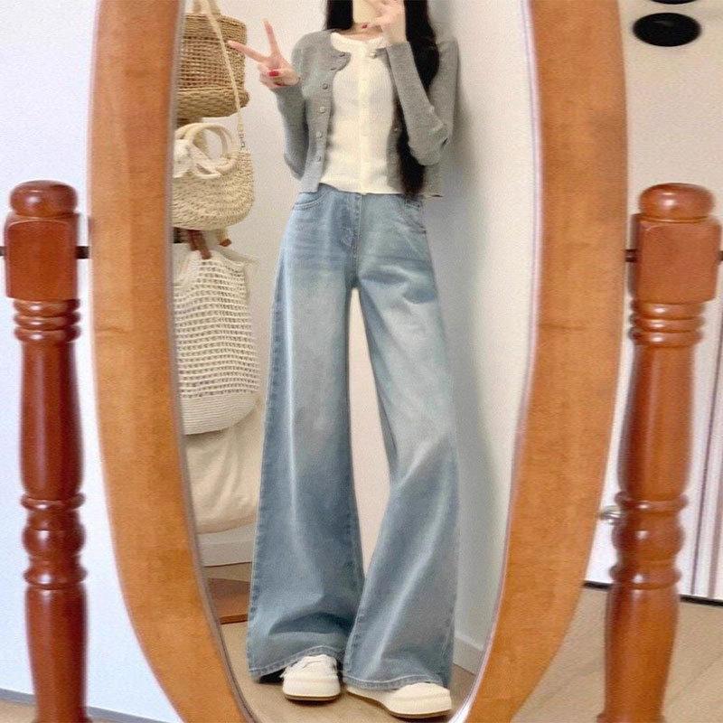 

MOJTA Women Spring Autumn Plus Size Casual Jeans Loose Pants Hight Waist Wide Leg Trousers XS