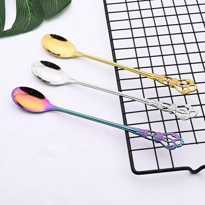 4 Peças Louça Colorida Vintage Colher de Café Talheres Estilo Real Prateados Colher Longa Esculpida Colheres de Sorvete Dourado Conjunto de Talheres