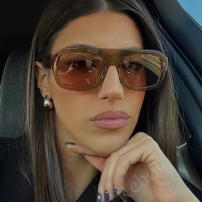 Luxury Square Sunglasses For Women New Vintage Thick Frame Leopard Orange Sun Glasses Female Fashion Polygon Flat Top Eyewear