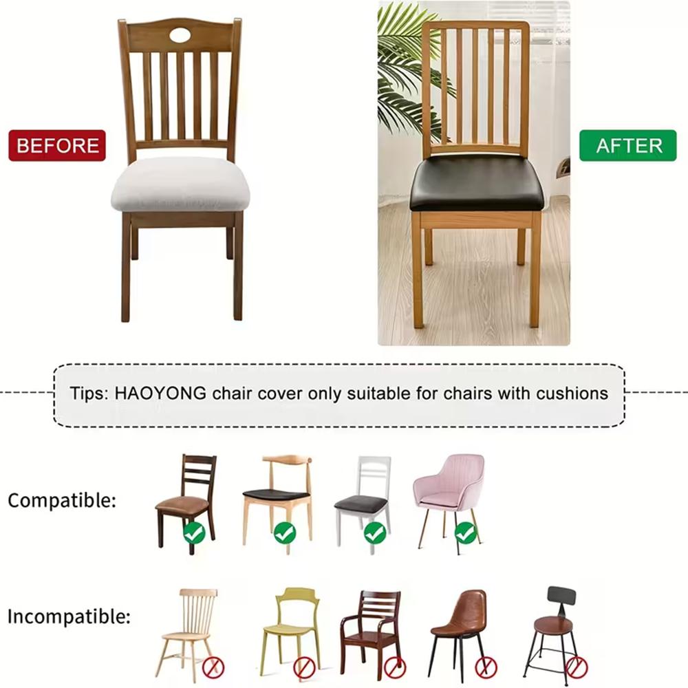 Waterproof PU Leather Dining Chair Slipcovers Removable Cushion Covers for Home Kitchen Hotel Upholstered Chair Protector