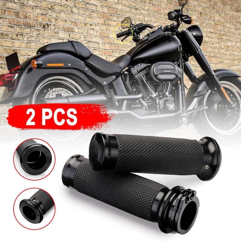 Harley-Davidson Style CNC Aluminum Handlebar Grips With Rubber Throttle Sleeve Classic Motorcycle Customization