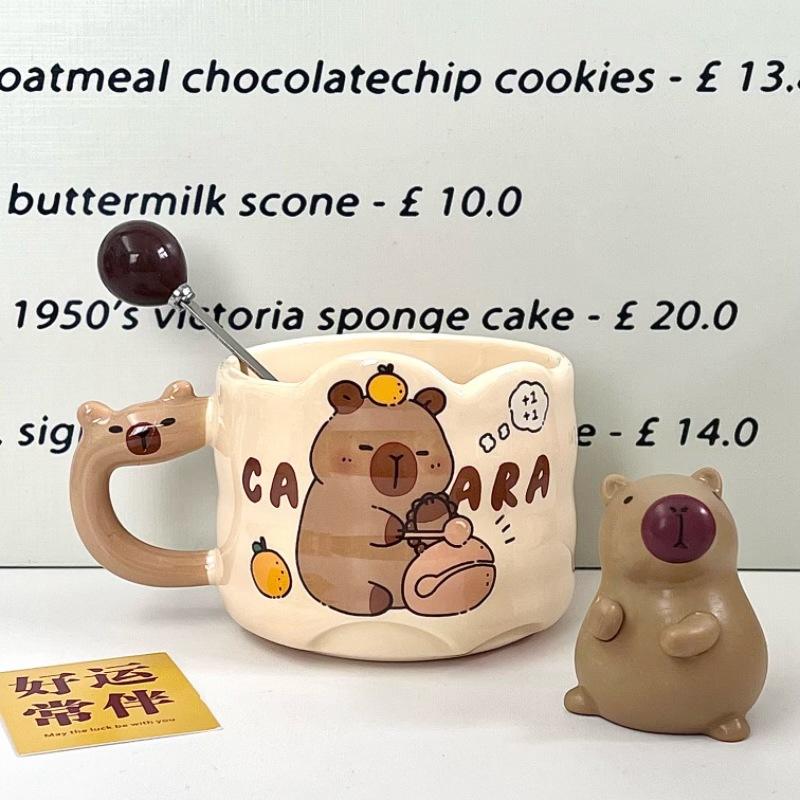 Capibara Stacked Cup Cute Cartoon Ceramic Mug with Handle Female Couple Coffee Cup Birthday Gift
