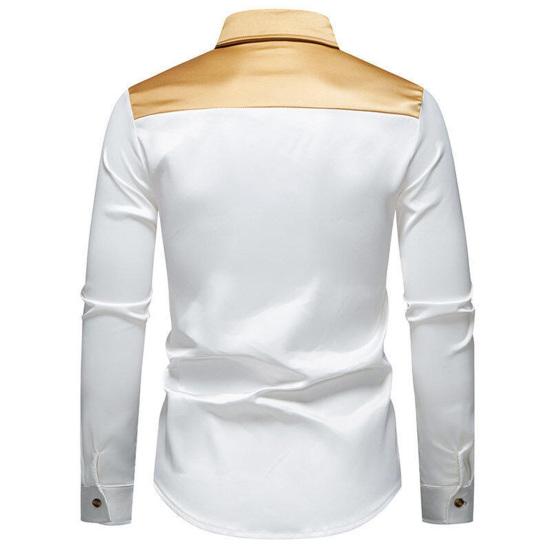 Men Shirt Lapel Long Sleeve Satiny Individual Color-Blocking Design Shirt Tops Buttons Placket Shirt Daily Vacation Street Work Clothes