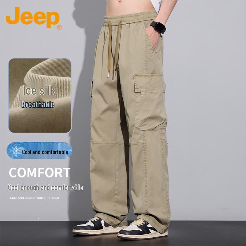 JEEP Men s Summer Tencel Blend Loose Straight Cargo Pants XL хаки