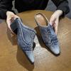 Denim Slippers Casual High Heel Sandals Ladies Vintage Women's Shoes New Fashion Tide Spring Summer 2026 Sandalias De Mujer