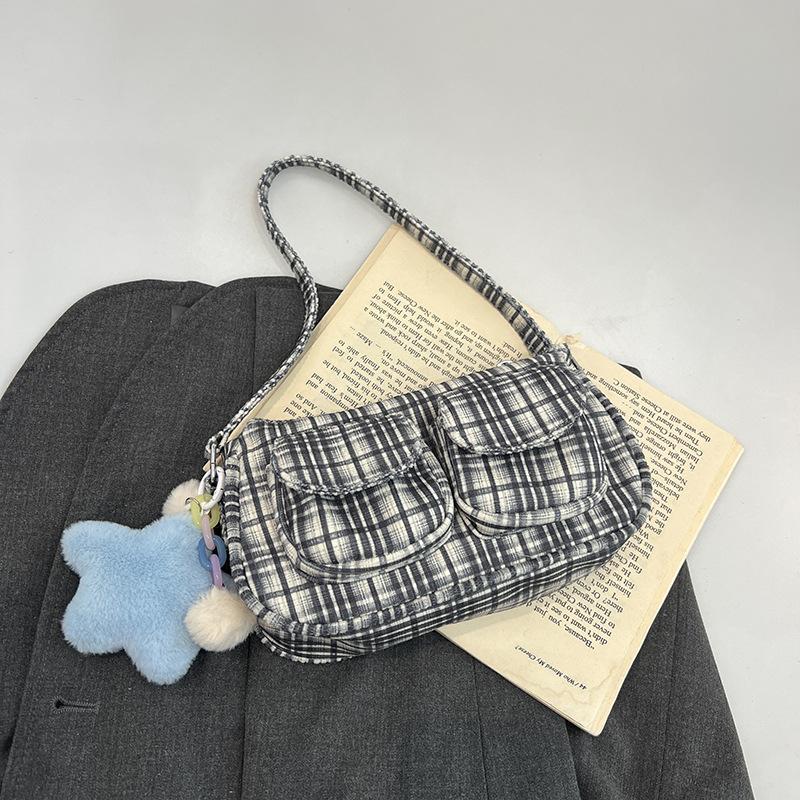 

Versatile spring new exquisite underarm bag femininity high-end plaid pattern casual niche design shoulder bag No pendant чёрный