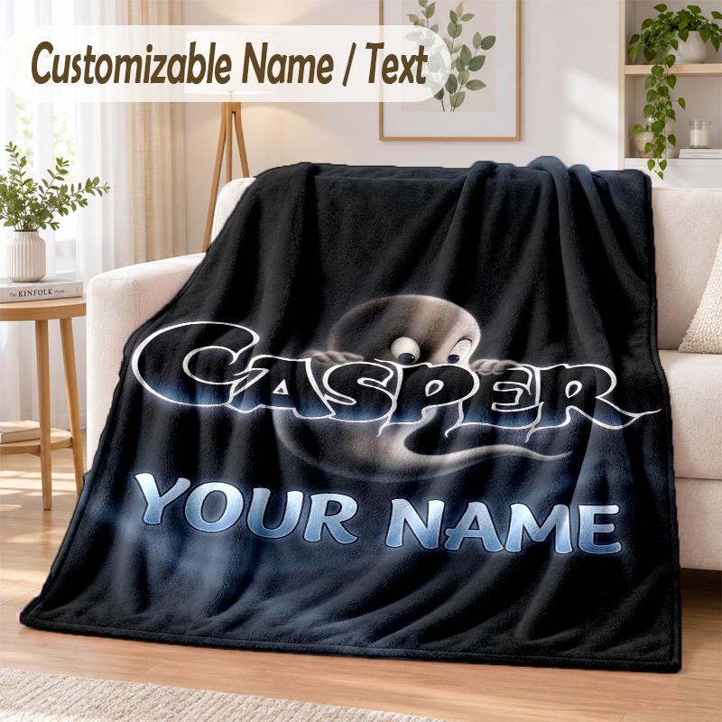 Casper the Friendly Ghost Custom Name Flannel Throw Blanket Soft Warm for Sofa Bed Indoor Home Use