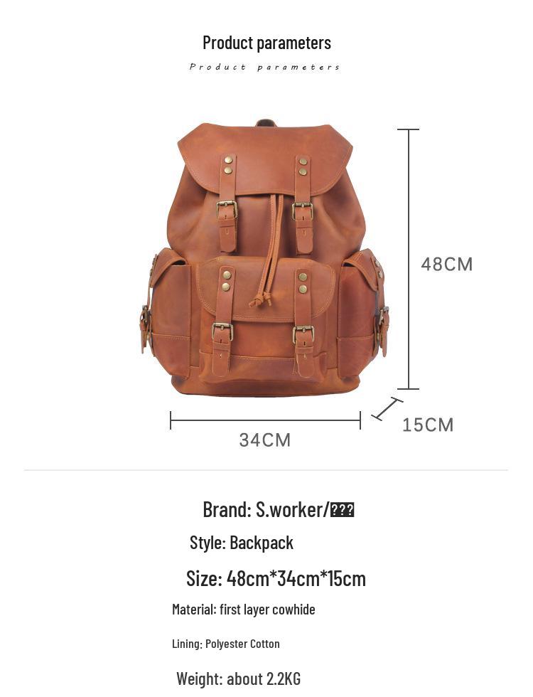 Retro Pánský Batoh Velké Kapacity z Pravé Hovězí Kůže - Crazy Horse Cestovní a Motocyklová Taška