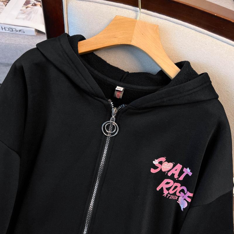 Damski kardigan zapinany na zamek w dużych rozmiarach, bluza Fat MM, modna, casualowa bluza z kapturem