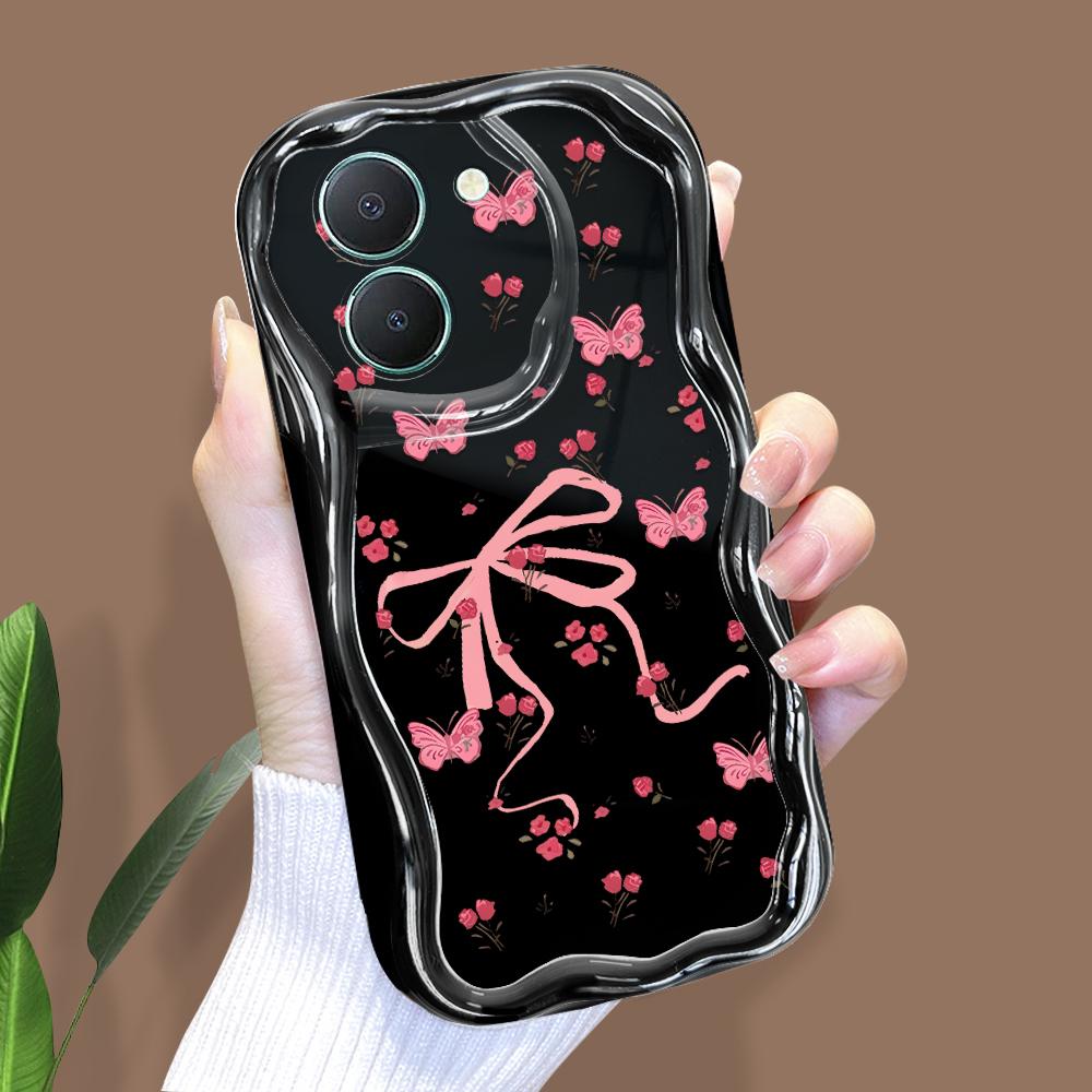 

Милый мультяшный узор, кремовая текстура, мягкий силиконовый чехол с волнистыми краями, чехол для телефона для Vivo Vivo Y17 чёрный