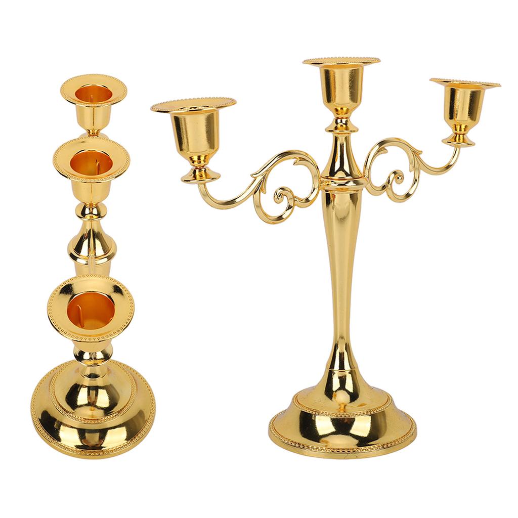 Metal Candle Holder 3 Arms High Gloss Retro Exquisite Candlestick Holder for Dining Tables Wedding Decoration