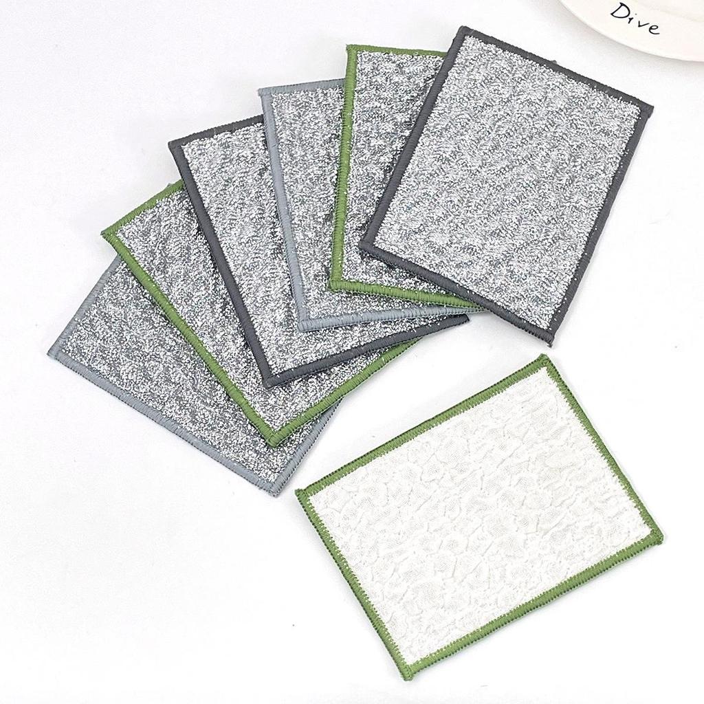Silver Double Layer Non-Stick Dishcloth: Absorbent, Thickened Cotton Yarn Scouring Pad for Dishwashing and Pot Cleaning