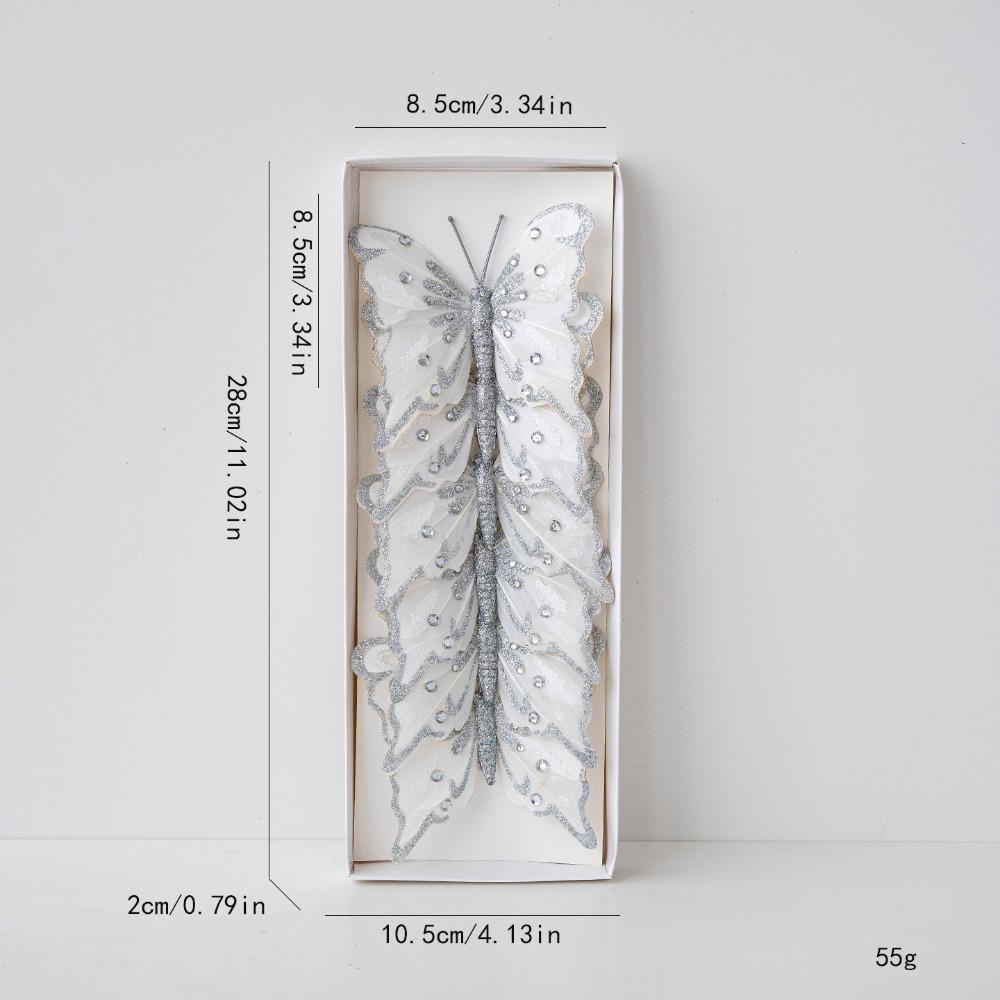 

6pcs Plastic Christmas Glitter Butterfly DIY Christmas Tree Ornament New Year срібний