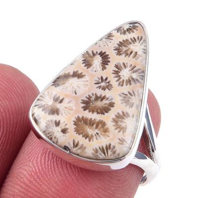 Natural Fossil Coral Gemstone Handmade 925 Solid Sterling Silver Ring S.7 Y5R06
