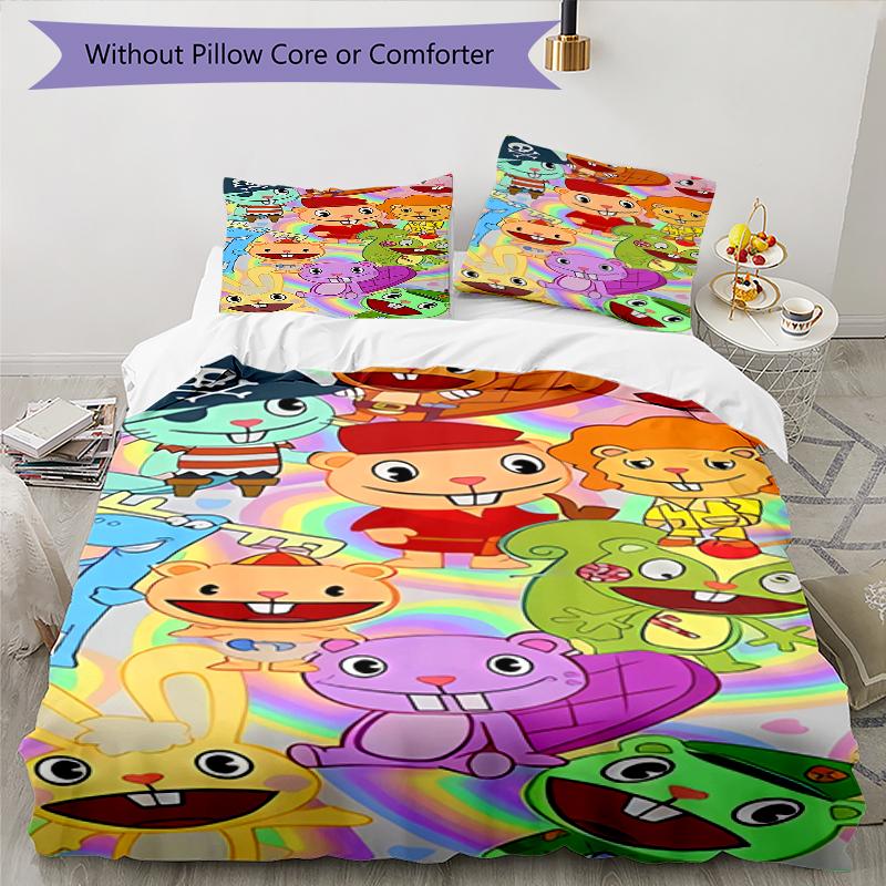 3pcs Happy Tree Friends4 Pattern Bedding Set Duvet Cover Set Includes Duvet Cover &pillowcases, Perfect All Season Bedroom Decoration & Gift