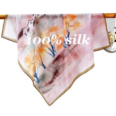 Hangzhou 100% přírodní hedvábný šátek Dámský foulard Dámský šál Zavinovačka Nákrčník Hidžáb Bandana Čtvercový Vysoce kvalitní šátky Elegantní