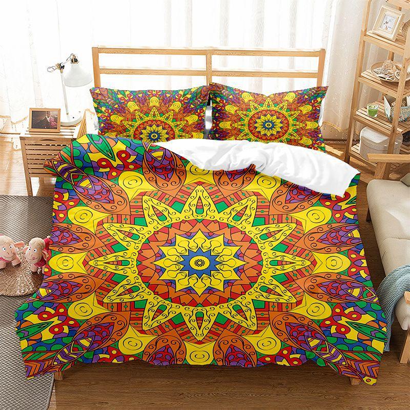 Set Husă de Plapumă Mandala Mărime King Queen Stil Boem Model Mandala Elefant Set de Lenjerie de Pat din Poliester pentru Băieți Fete Copii Adolescenți