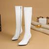 Autumn Winter Women Knee High Boots White Black High Thin Heel Club Dress Office Lady Pointed Toe Zipper Plush Long Riding Boots