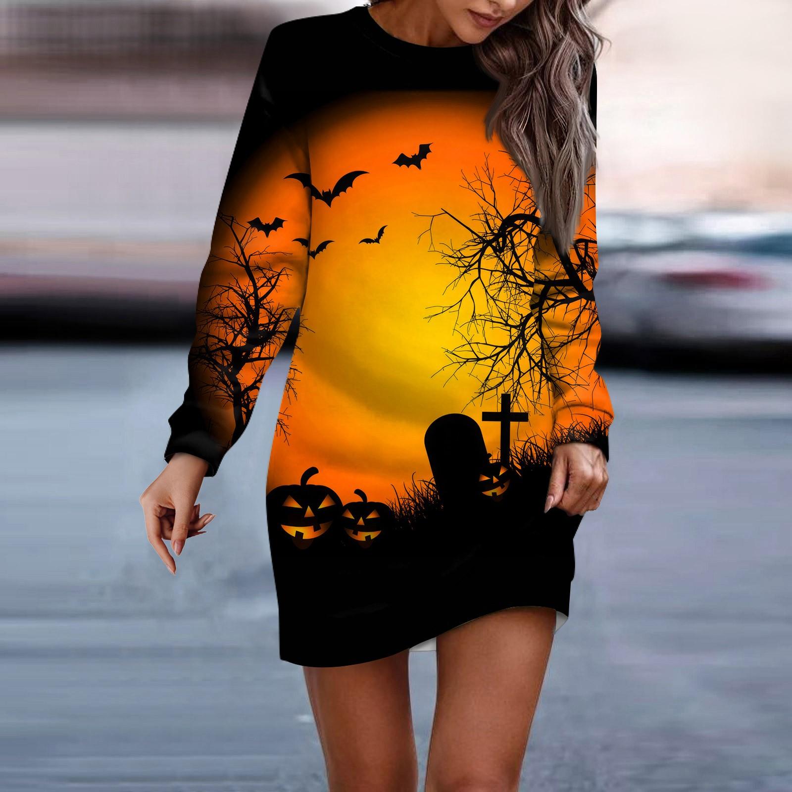 Женское платье-свитер с круглым вырезом и длинными рукавами на Хэллоуин L шафрановый — фото 9