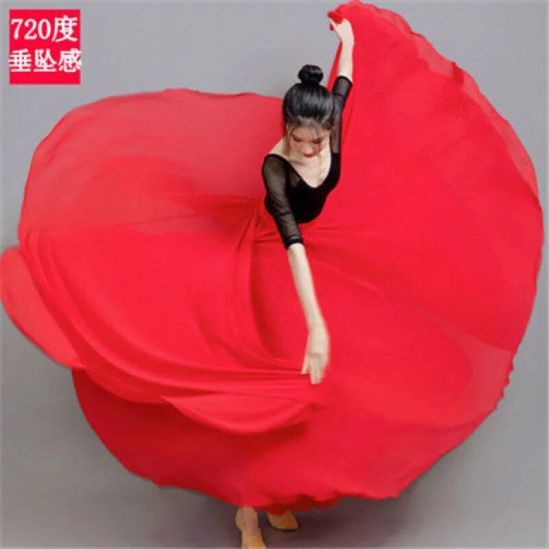 Cos 720 Degree Large Swing Double Layer Chiffon Vacation Beach Skirt Dance Dress Classical Dance Performance Dress Xinjiang Degree Hem Length 90