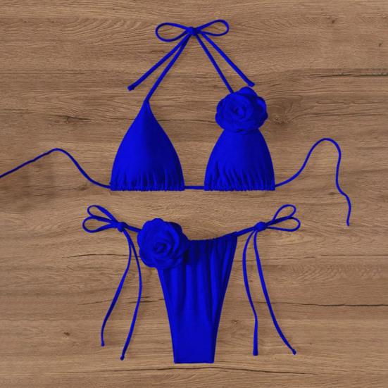 Set Bikini da Donna 2 Pezzi Allacciato al Collo Imbottito Slip da Bagno Set Fiore 3D
