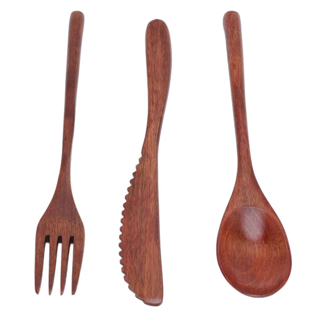 Wooden Cutlery Set Scratch Proof Portable Spoon Fork Cutter Tableware with Box for Dessert Salads Noodles