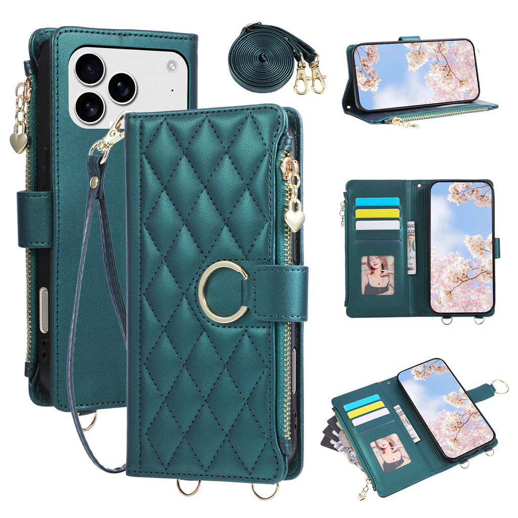 Crossbody Wallet Card Slots Phone Case for IPhone 17E 16E Air 17 16 15 Plus 14 13 12 11 Pro Max Leather Bracket Protect Cover