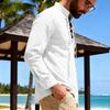 Erkek Keten Henley Gömlek Uzun Kollu Günlük Plaj Gömleği Bağcıklı Dik Yaka