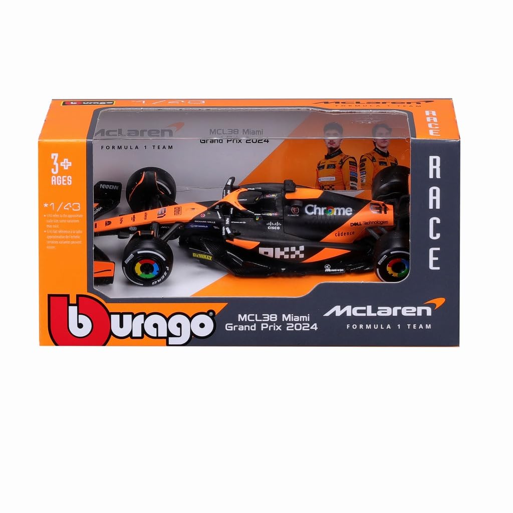 Kyosho BURAGO 1/43 Scale McLaren F1 Team MCL38 Miami GP 2024 No. 81 O. Piastri Window Box Finished Product 18-38214PMIA